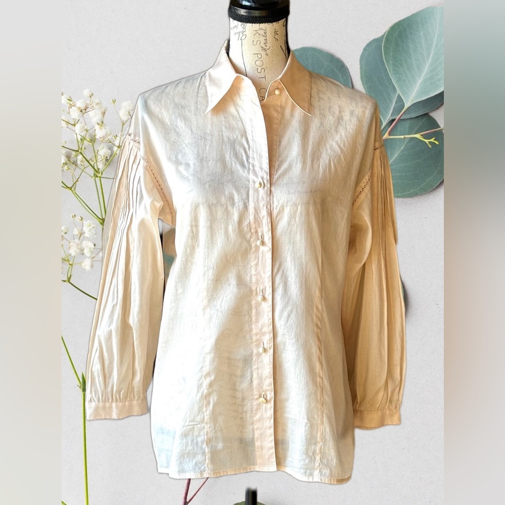 Premise Long Sleeve Cotton Blouse (6/Petite) Peach - Exquisite Detail - Like New